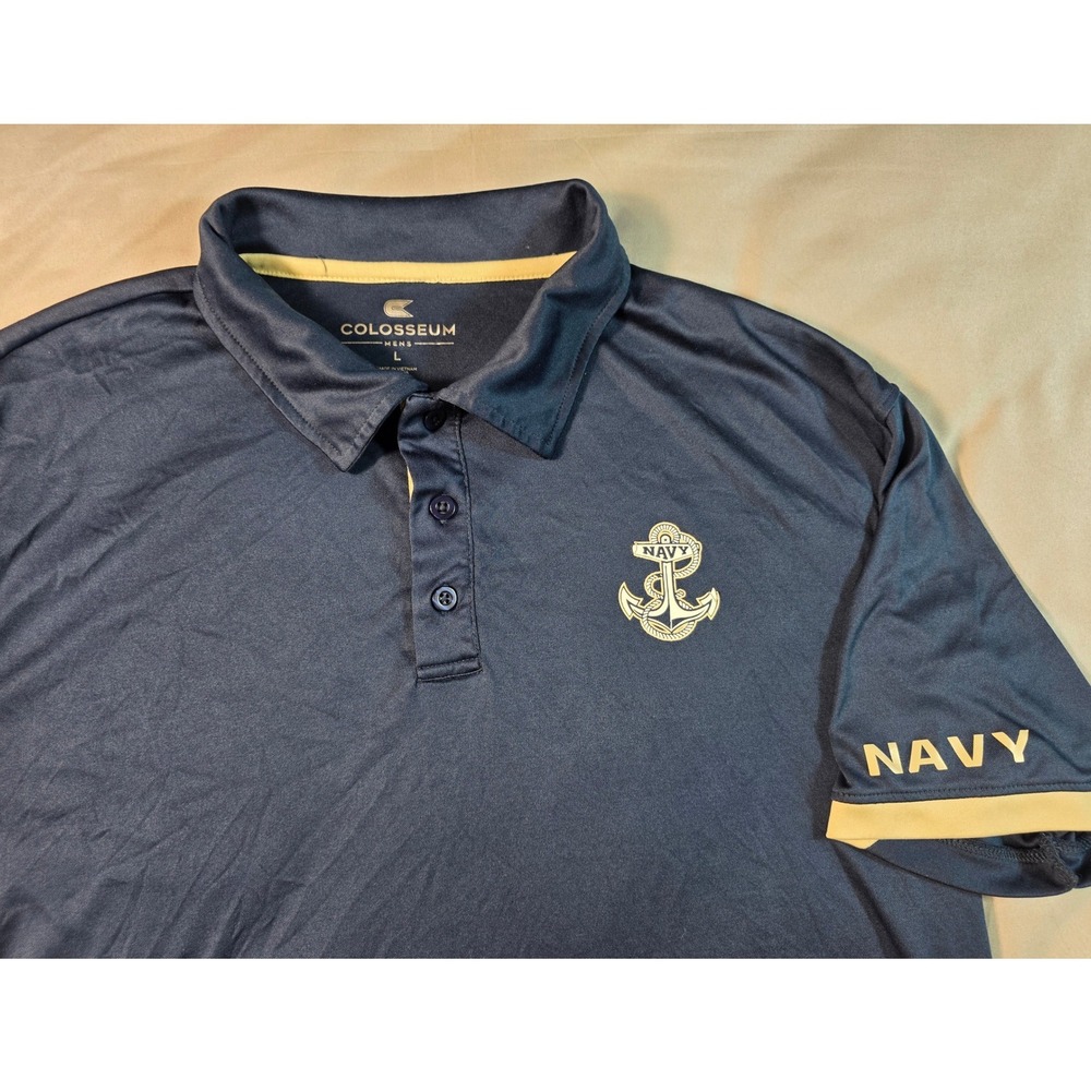 Colosseum Polo Shirt Mens‎ Large Navy Blue US Navy Anchor Performance Athletic